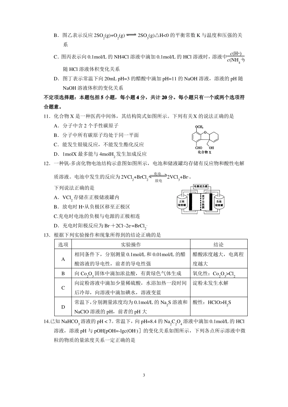 南通扬州、泰州2017届高三第三次调研测试化学试题_第3页