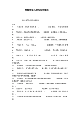 危险作业安全措施