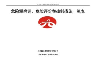 危险源辨识、危险评价和控制措施一览表