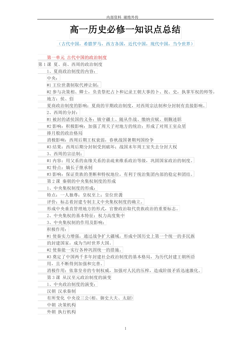 历史必修一必背知识点_第1页
