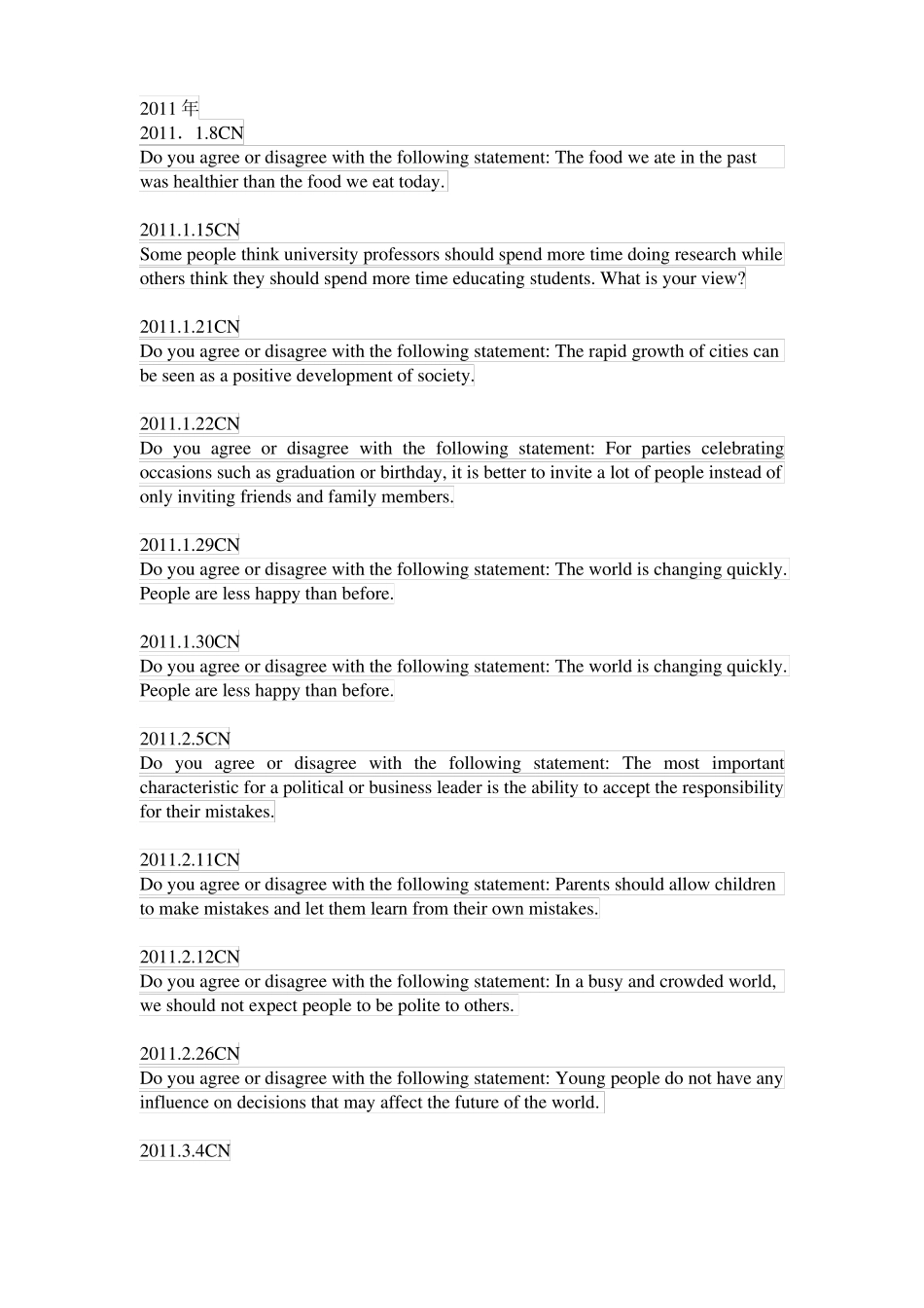 历年托福独立写作题目整理_第1页