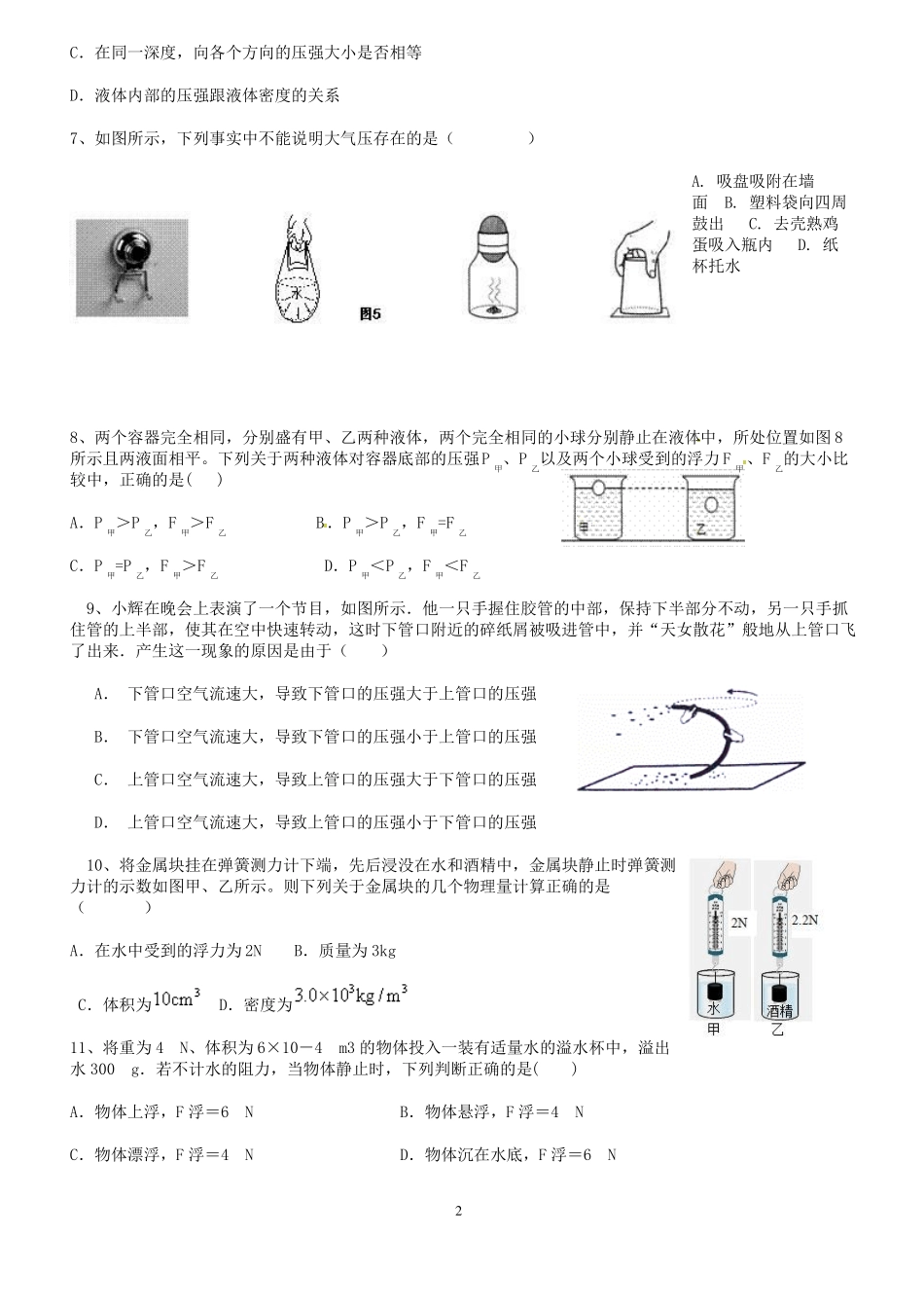 压强和浮力拓展提高卷_第2页