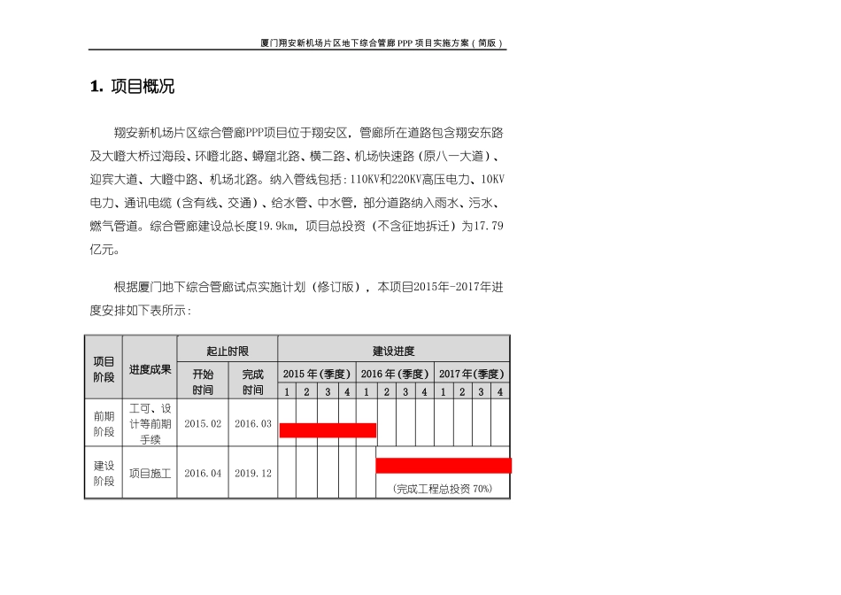 厦门翔安新机场片区地下综合管廊PPP项目实施方案简版_第1页