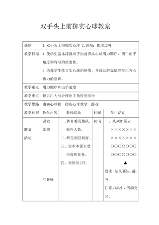双手头上前掷实心球教案