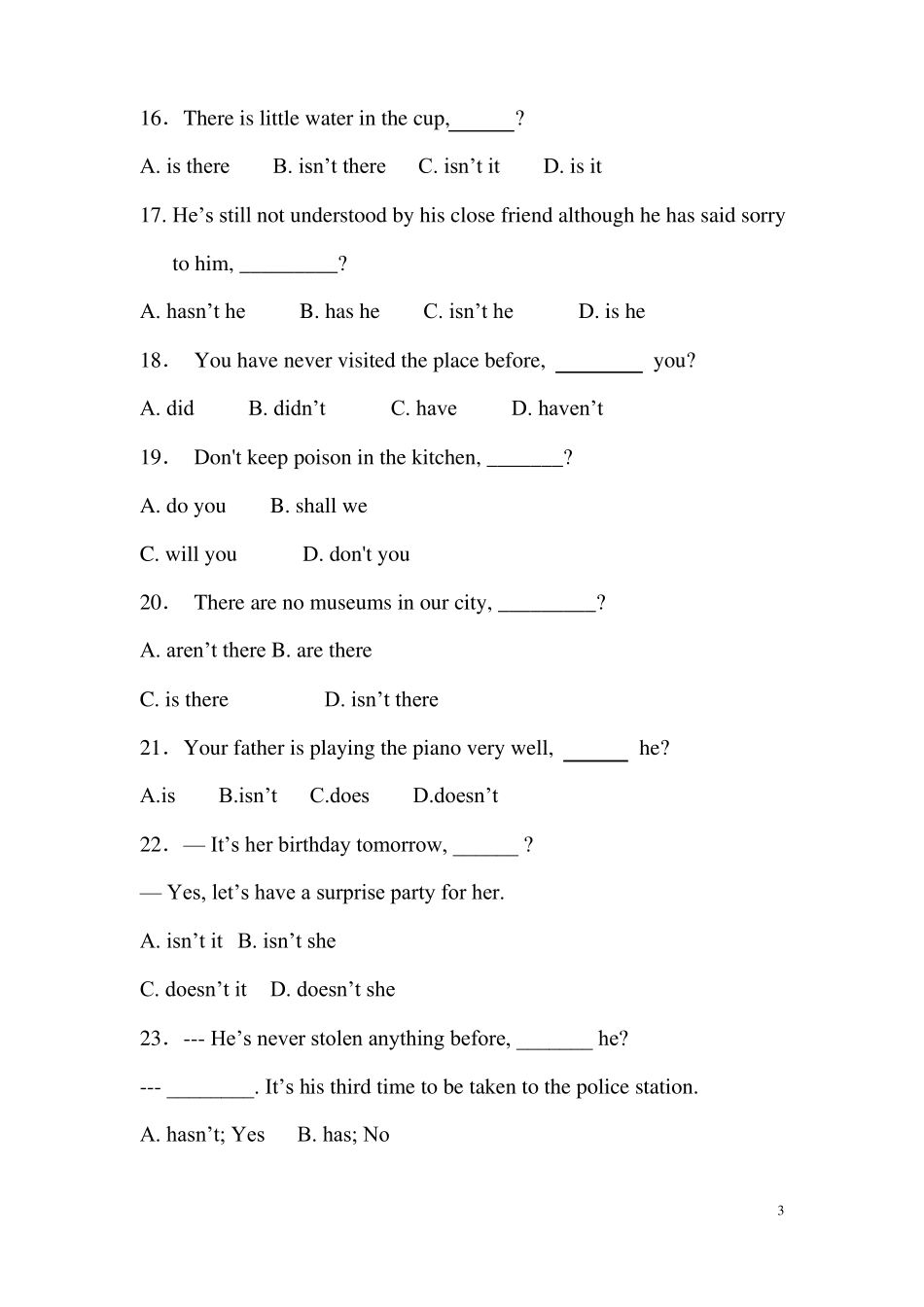 反义疑问句练习题及答案讲解_第3页