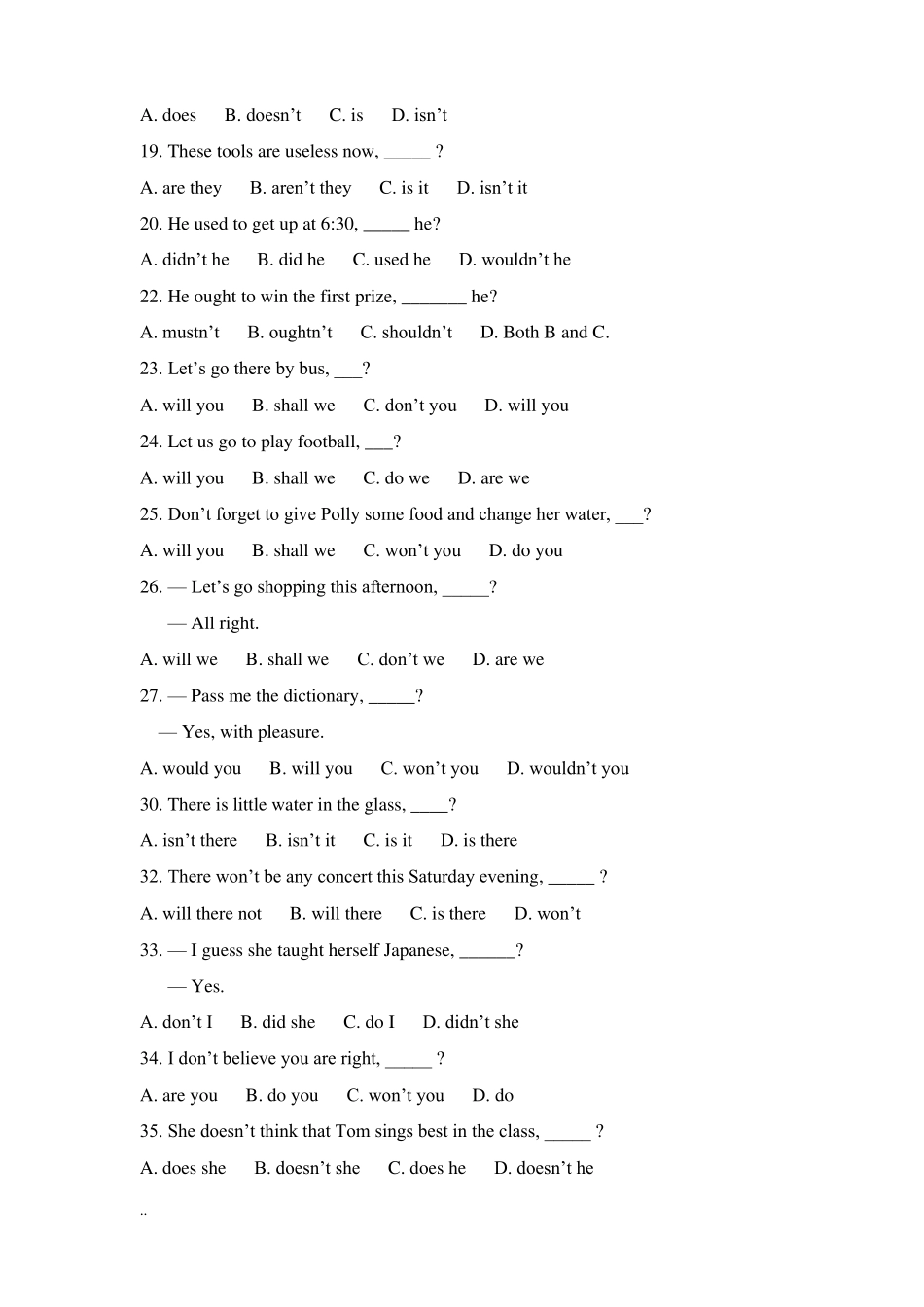 反义疑问句经典练习题答案_第2页