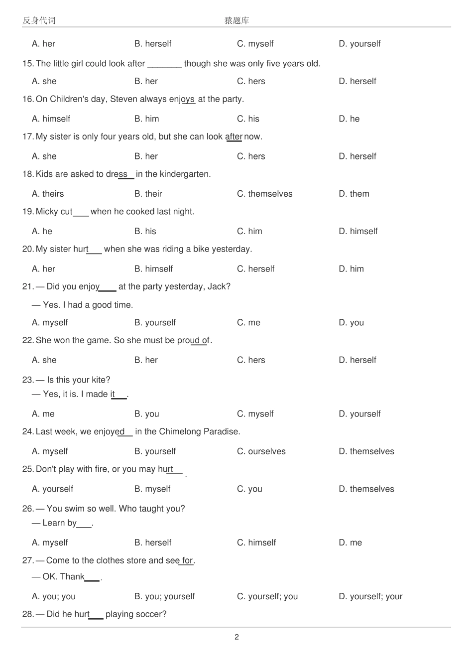 反身代词练习_第2页