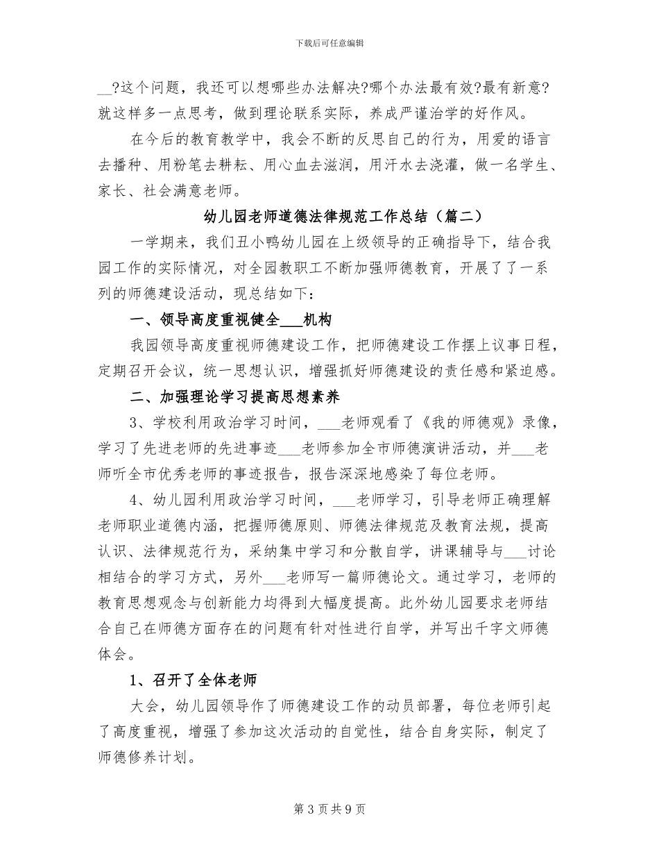 2024年幼儿园教师道德规范工作总结_第3页