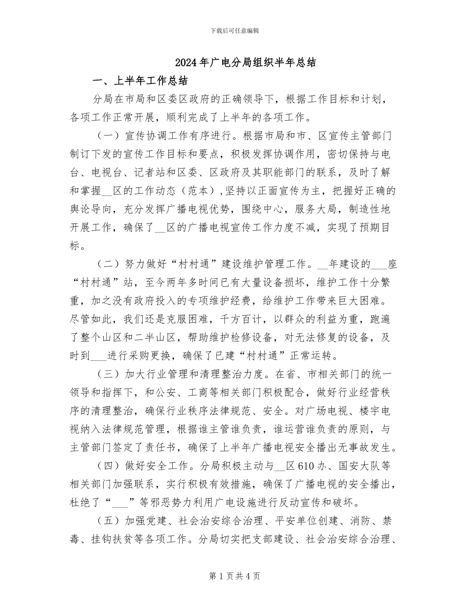 2024年广电分局组织半年总结_第1页