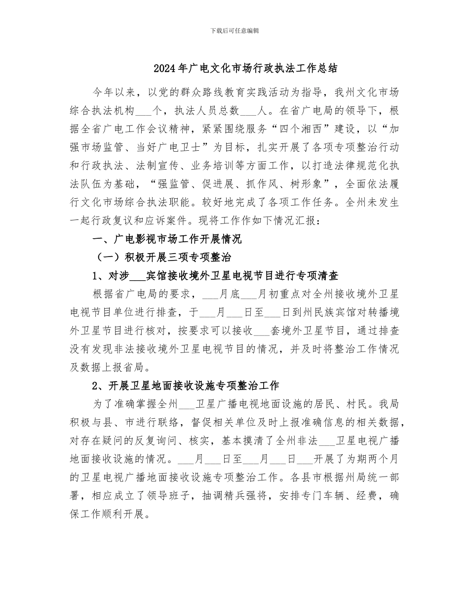 2024年广电文化市场行政执法工作总结_第1页