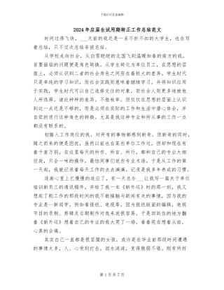 2024年应届生试用期转正工作总结范文