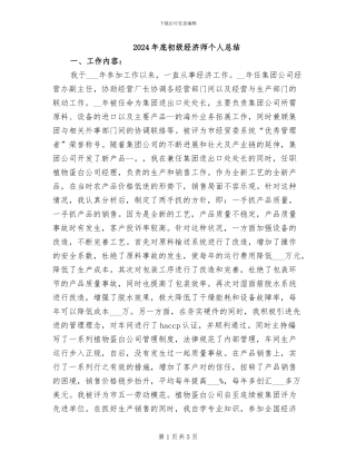 2024年底初级经济师个人总结