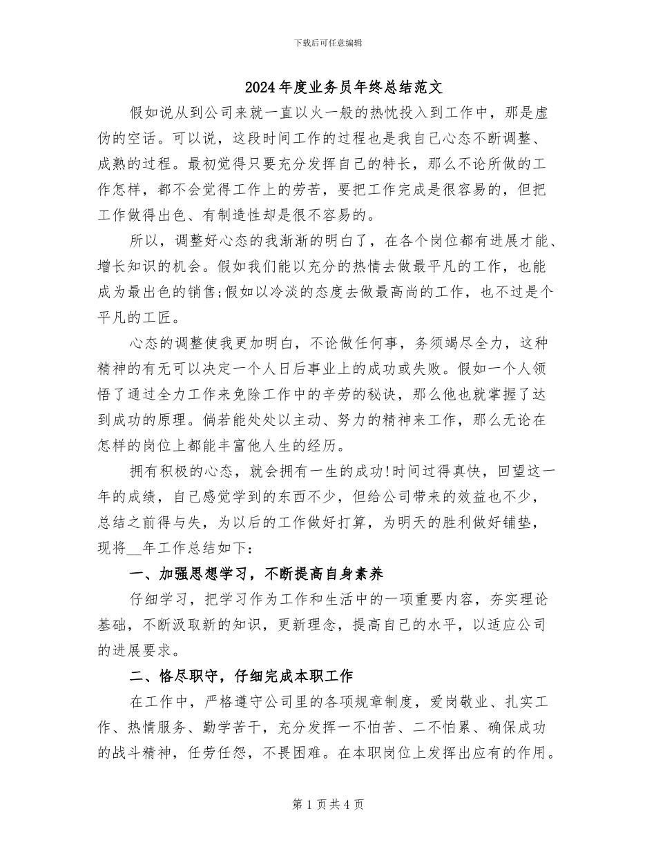 2024年度业务员年终总结范文_第1页