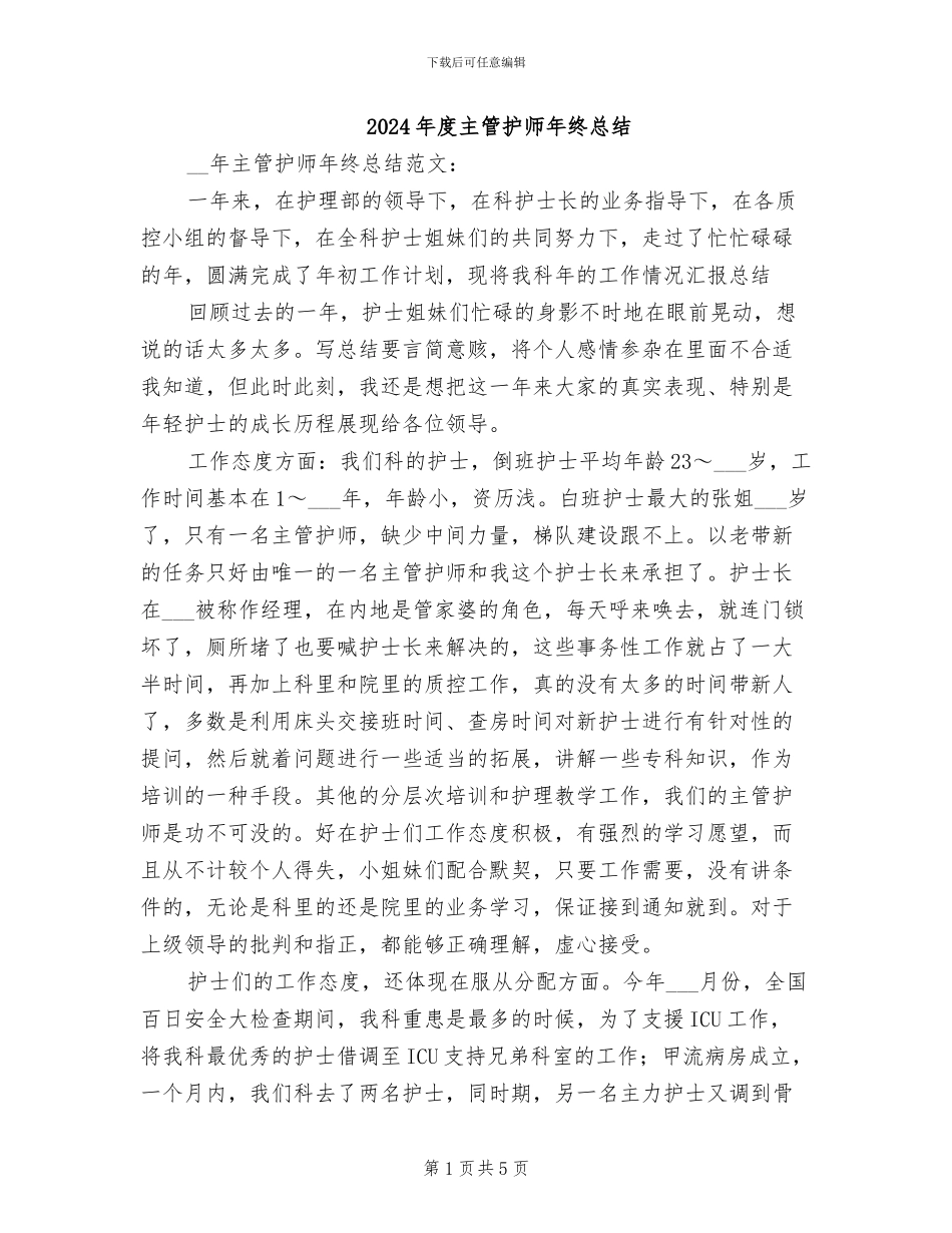 2024年度主管护师年终总结_第1页