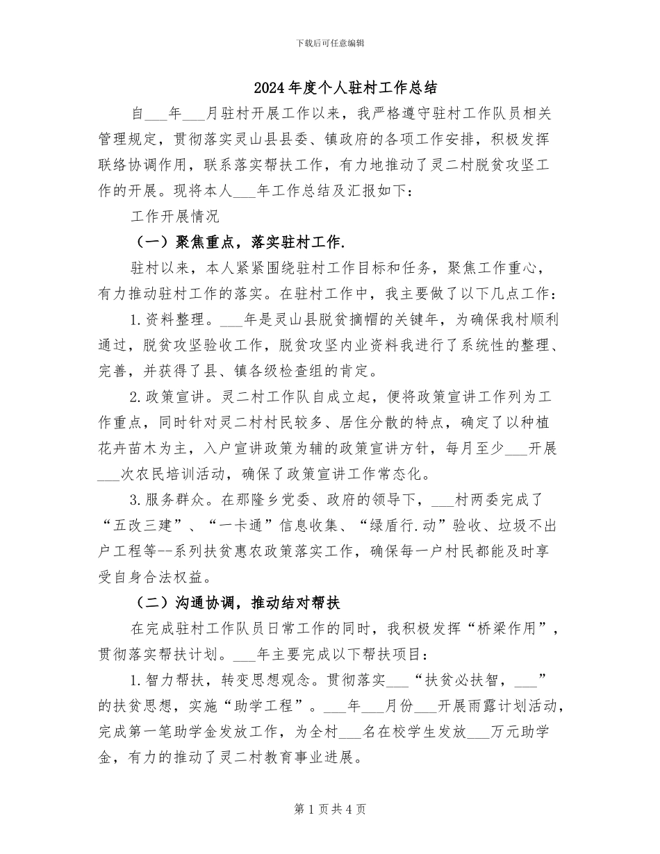 2024年度个人驻村工作总结_第1页