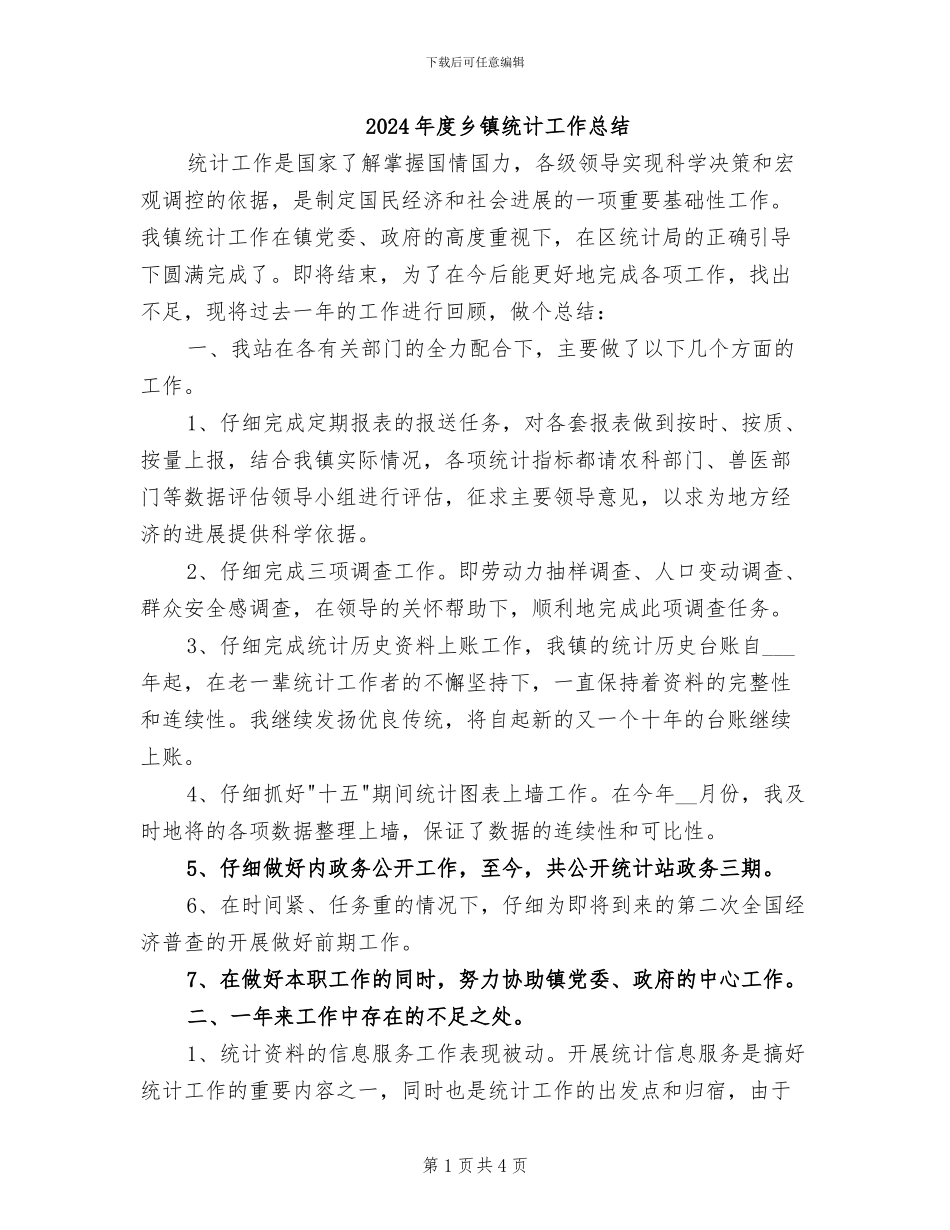 2024年度乡镇统计工作总结_第1页