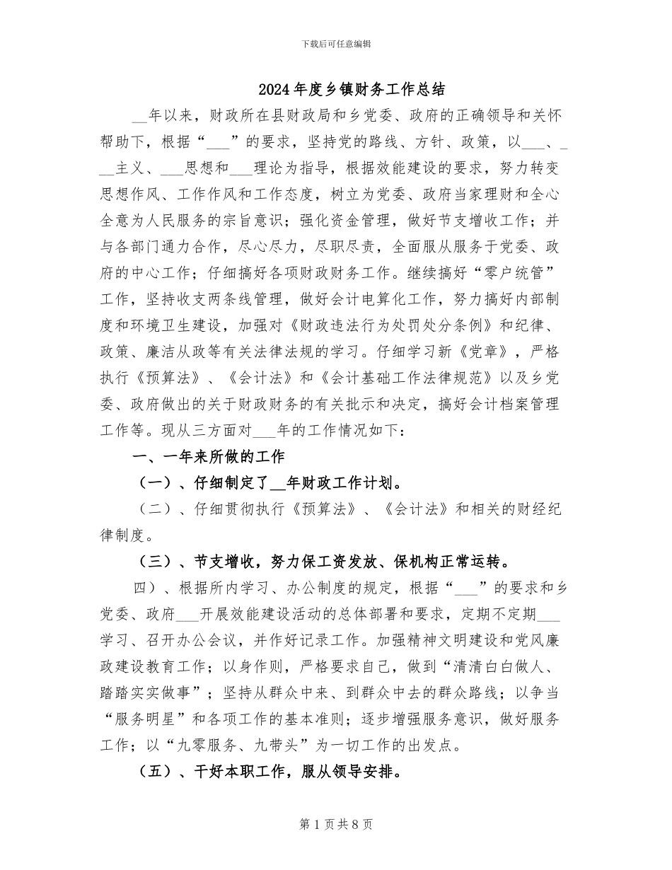2024年度乡镇财务工作总结_第1页