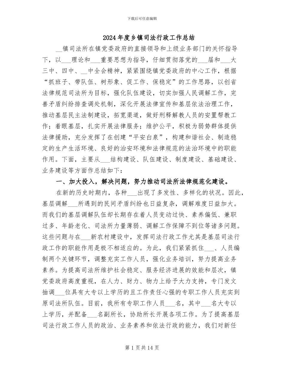 2024年度乡镇司法行政工作总结_第1页