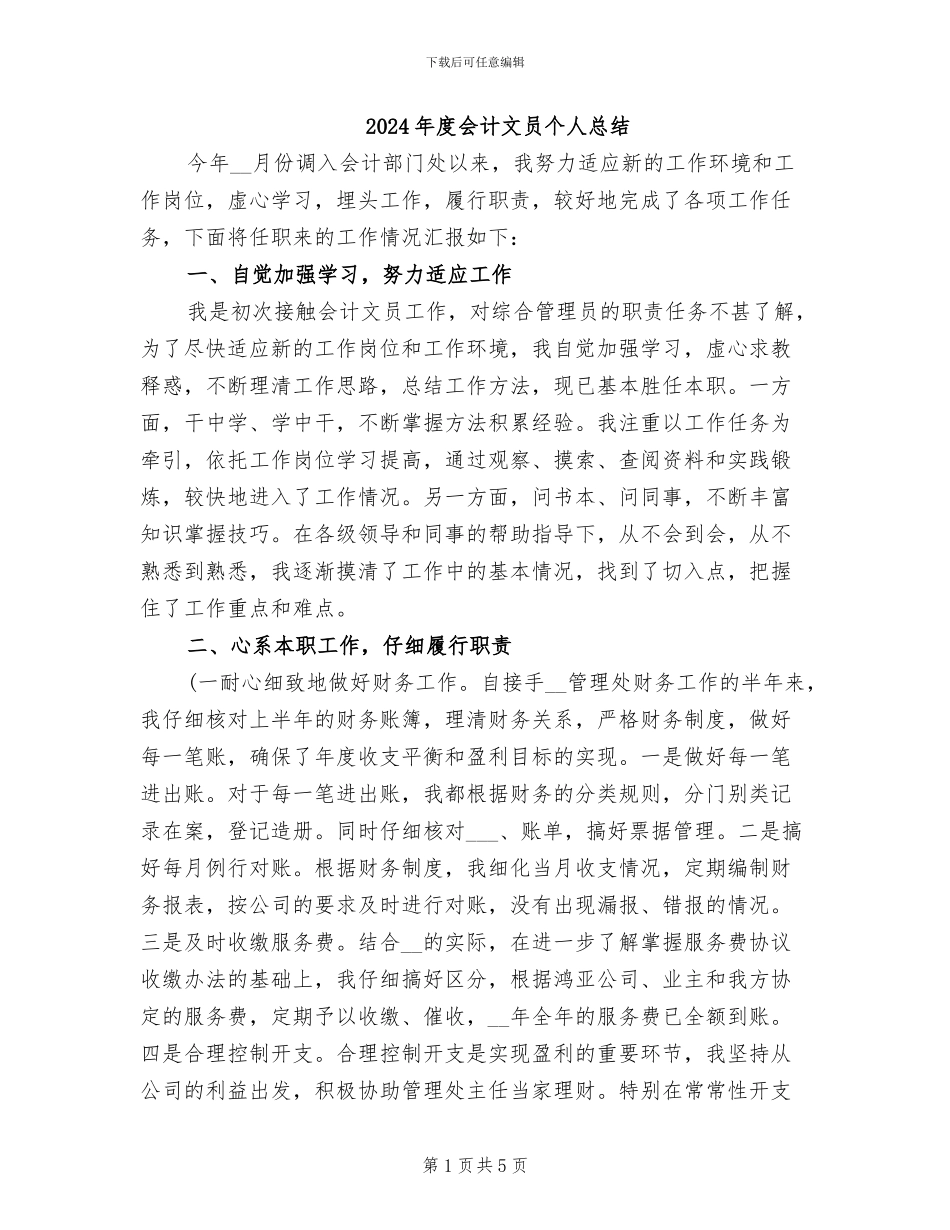 2024年度会计文员个人总结_第1页