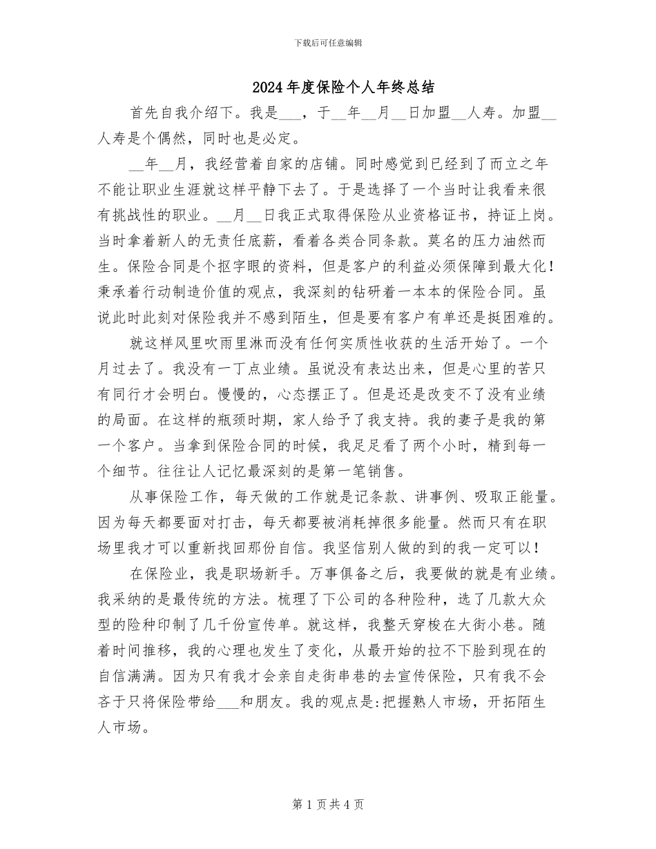 2024年度保险个人年终总结_第1页