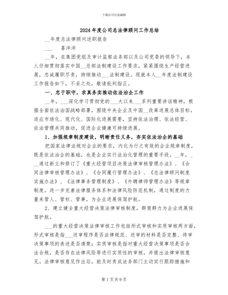 2024年度公司总法律顾问工作总结_第1页