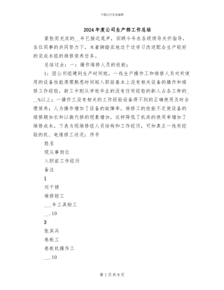 2024年度公司生产部工作总结