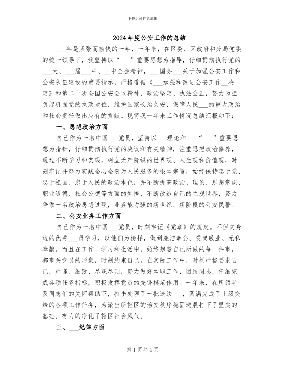 2024年度公安工作的总结_第1页