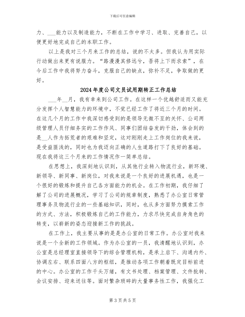 2024年度公司文员试用期工作总结_第3页