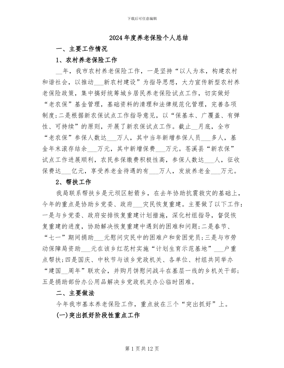 2024年度养老保险个人总结_第1页