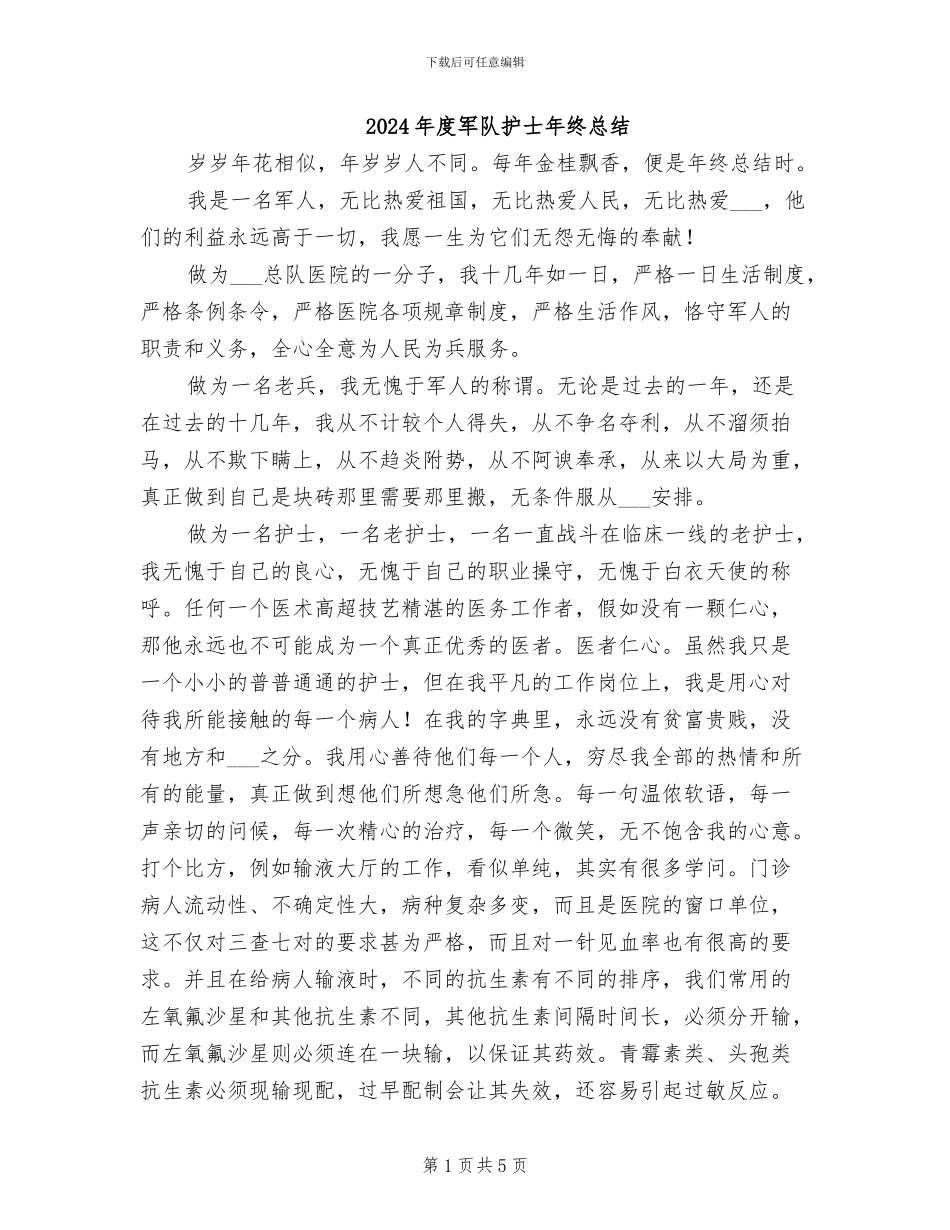 2024年度军队护士年终总结_第1页