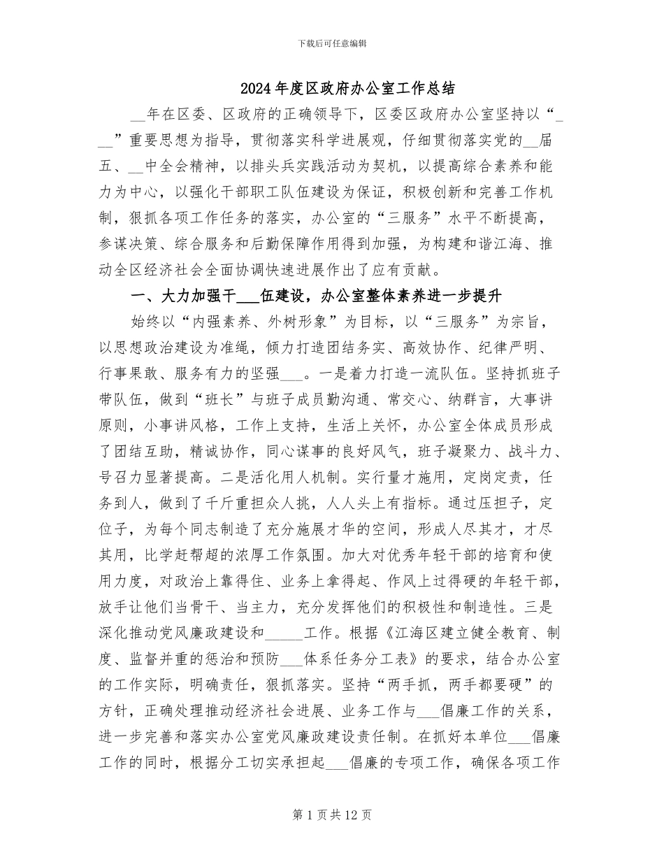 2024年度区政府办公室工作总结_第1页