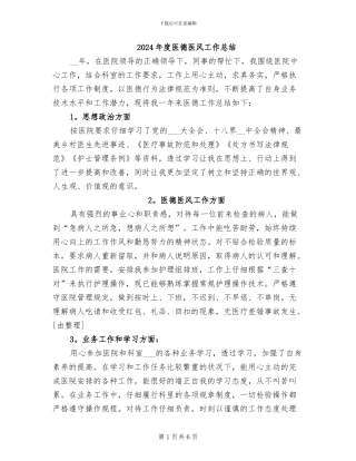 2024年度医德医风工作总结