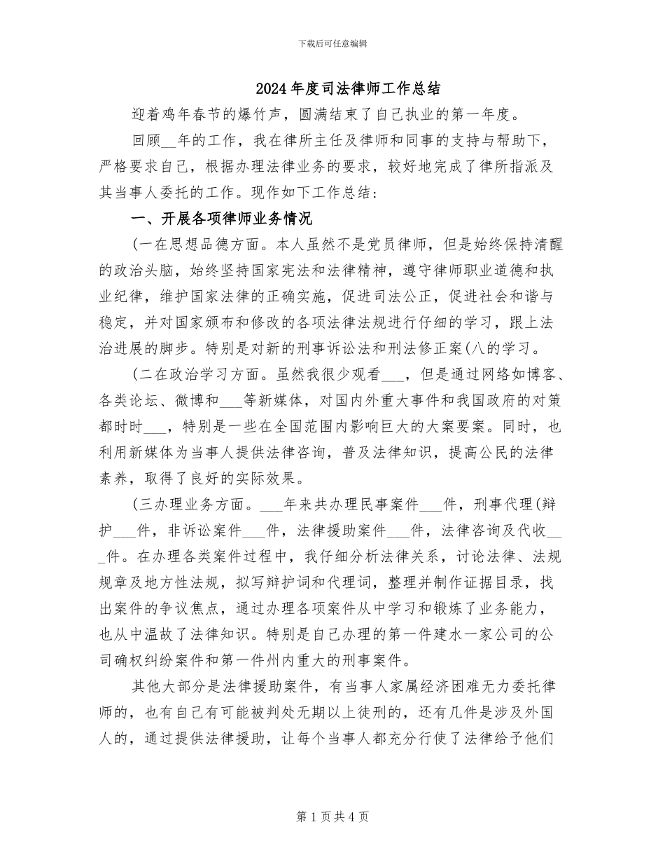 2024年度司法律师工作总结_第1页