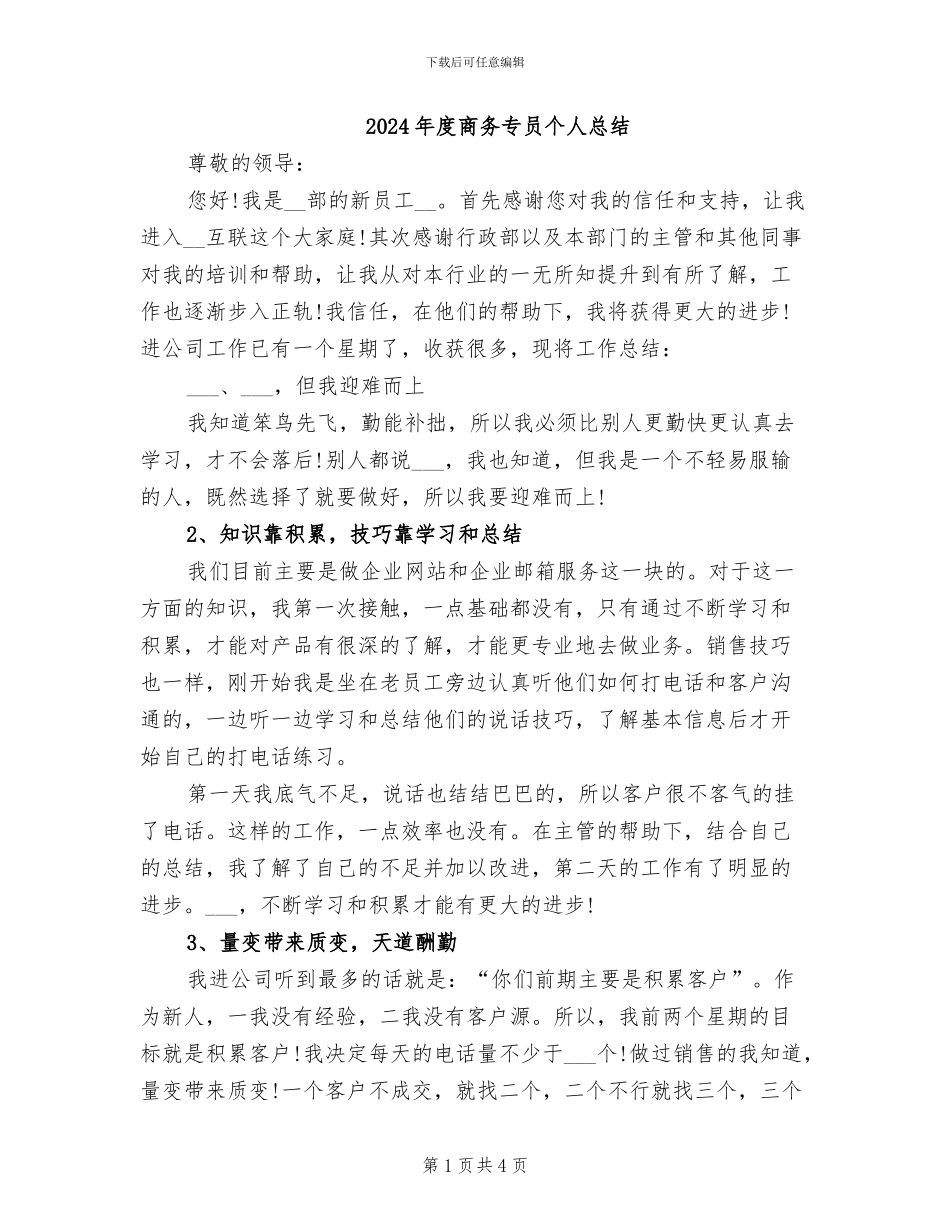 2024年度商务专员个人总结_第1页