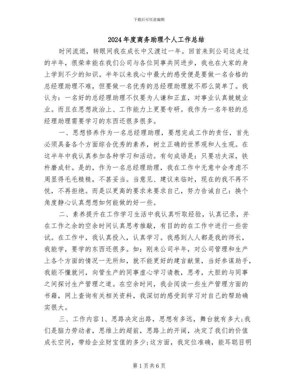 2024年度商务助理个人工作总结_第1页