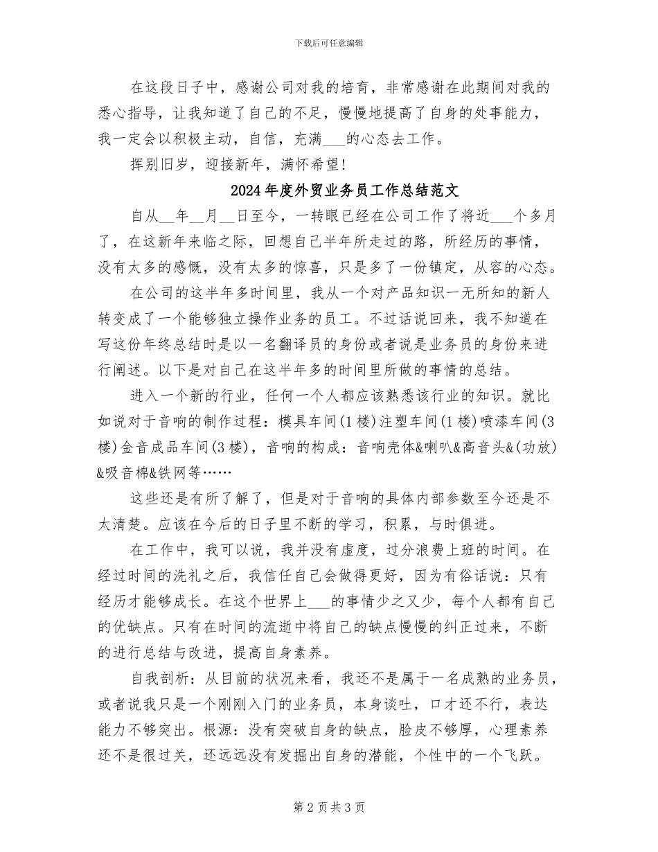 2024年度外贸业务员工作总结_第2页
