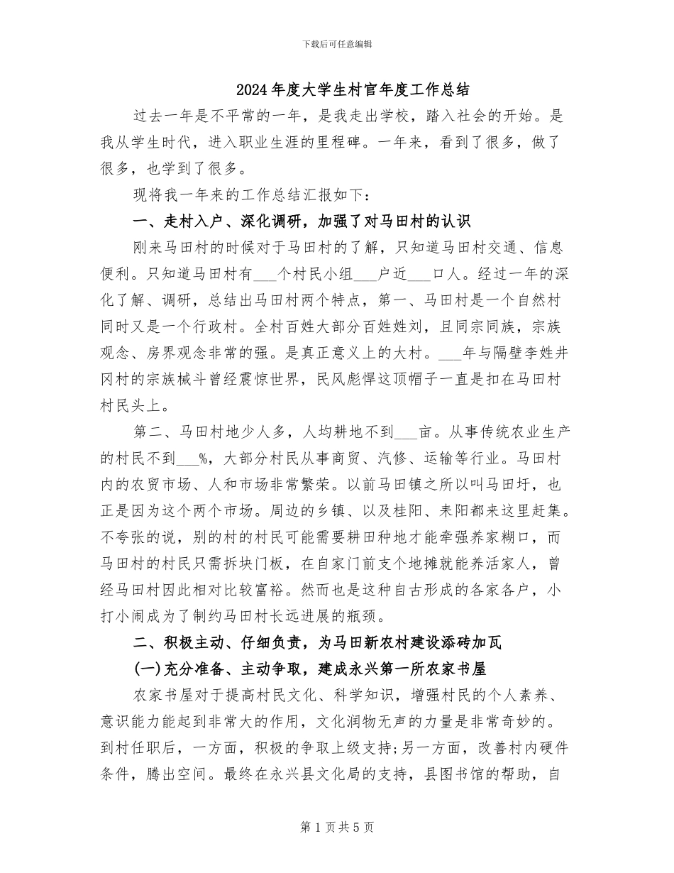 2024年度大学生村官年度工作总结_第1页