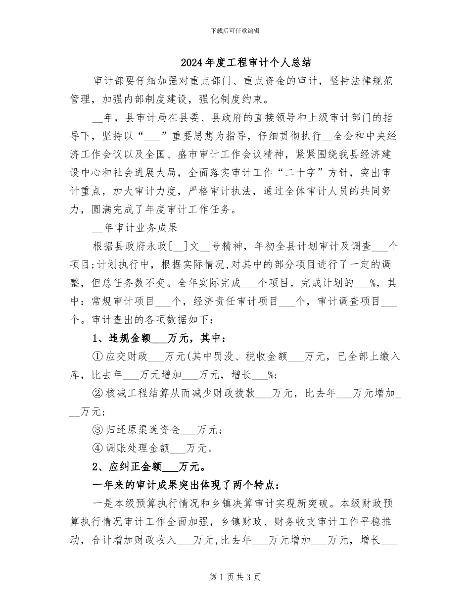 2024年度工程审计个人总结_第1页