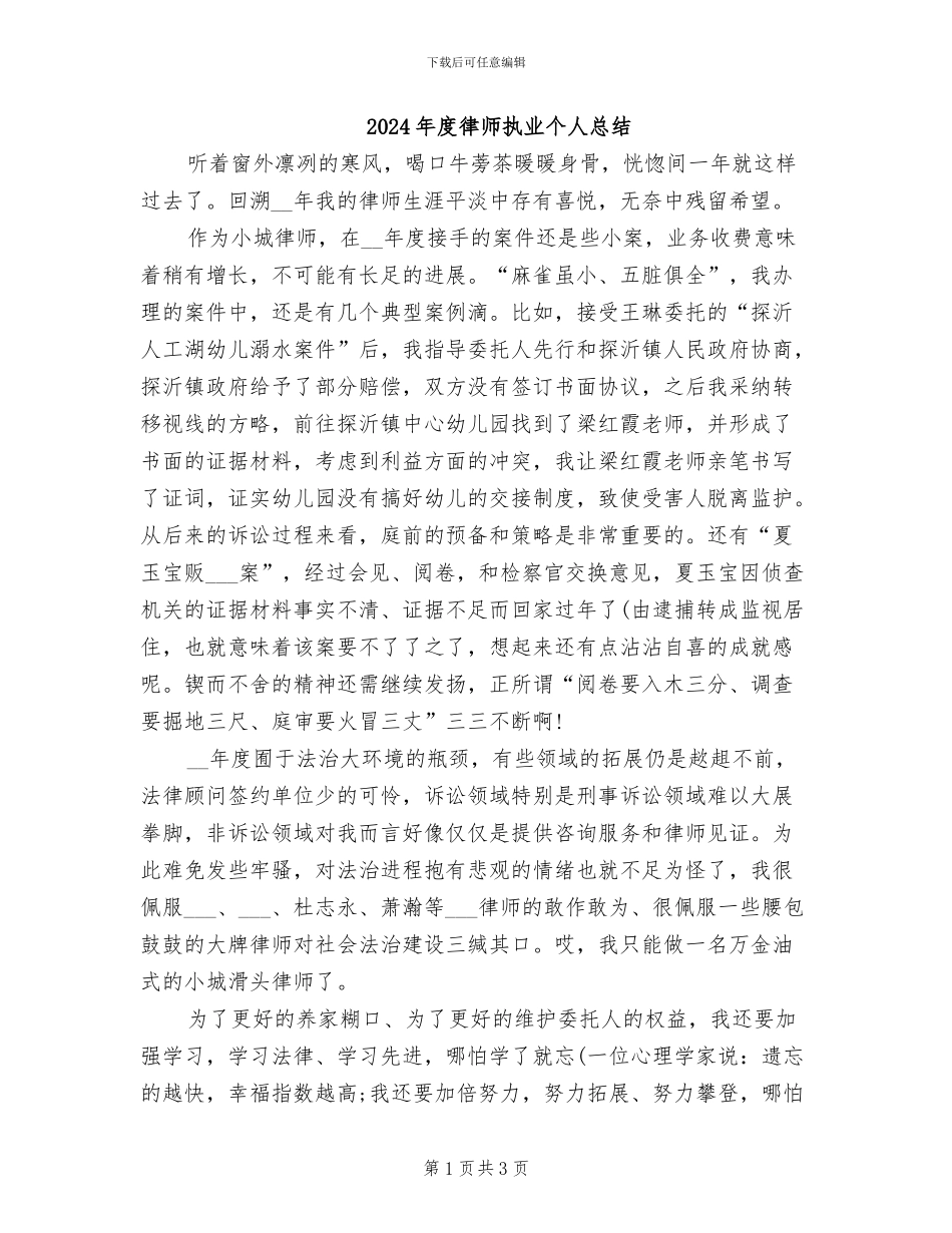 2024年度律师执业个人总结_第1页