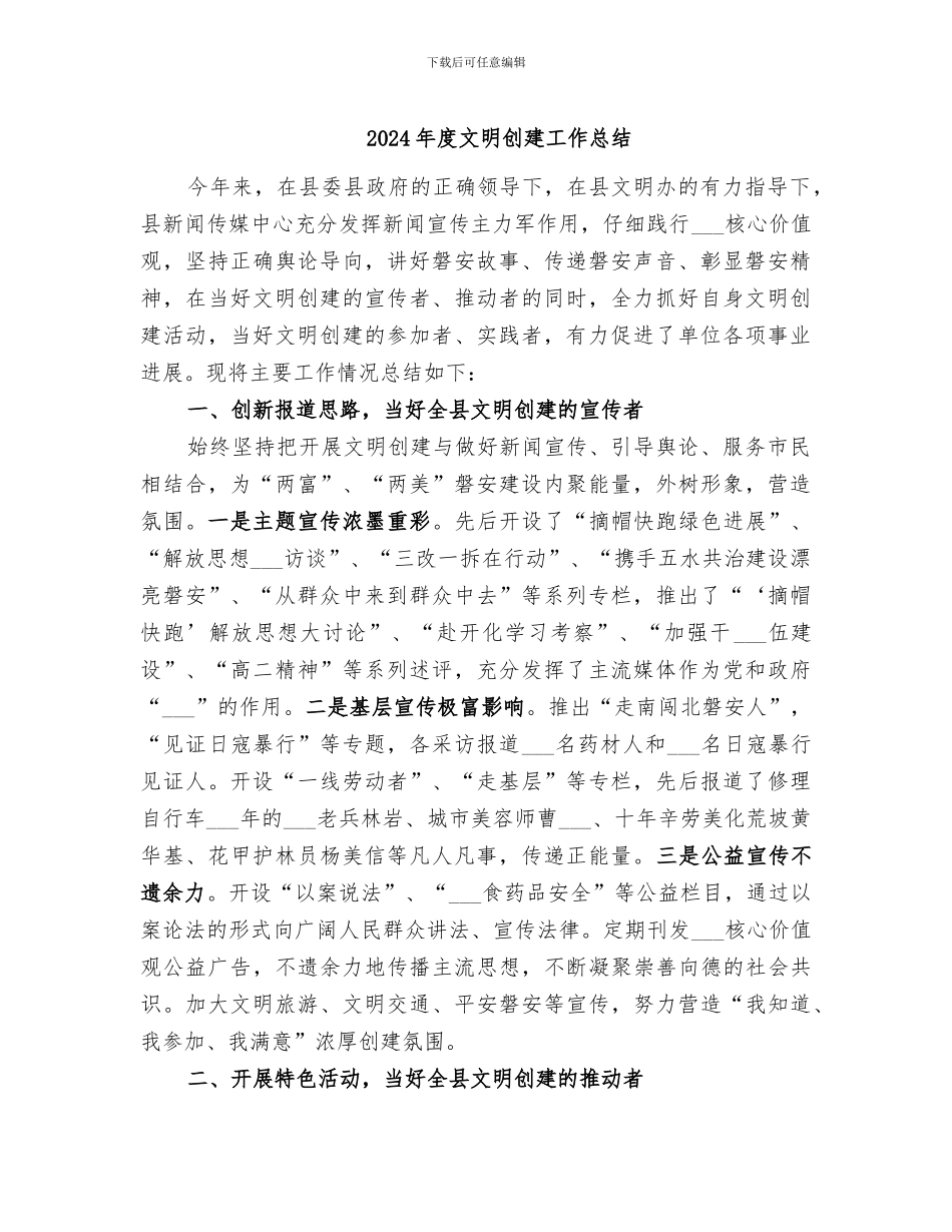 2024年度文明创建工作总结_第1页