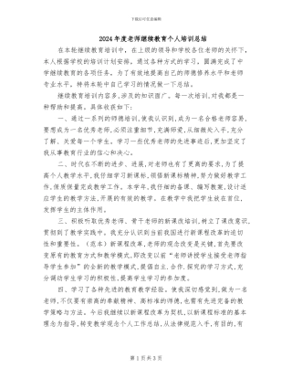 2024年度教师继续教育个人培训总结