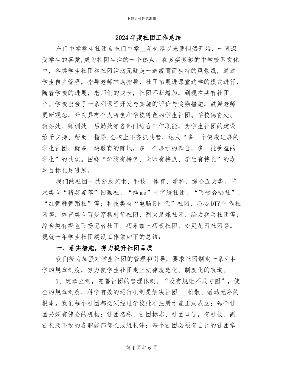 2024年度社团工作总结_第1页