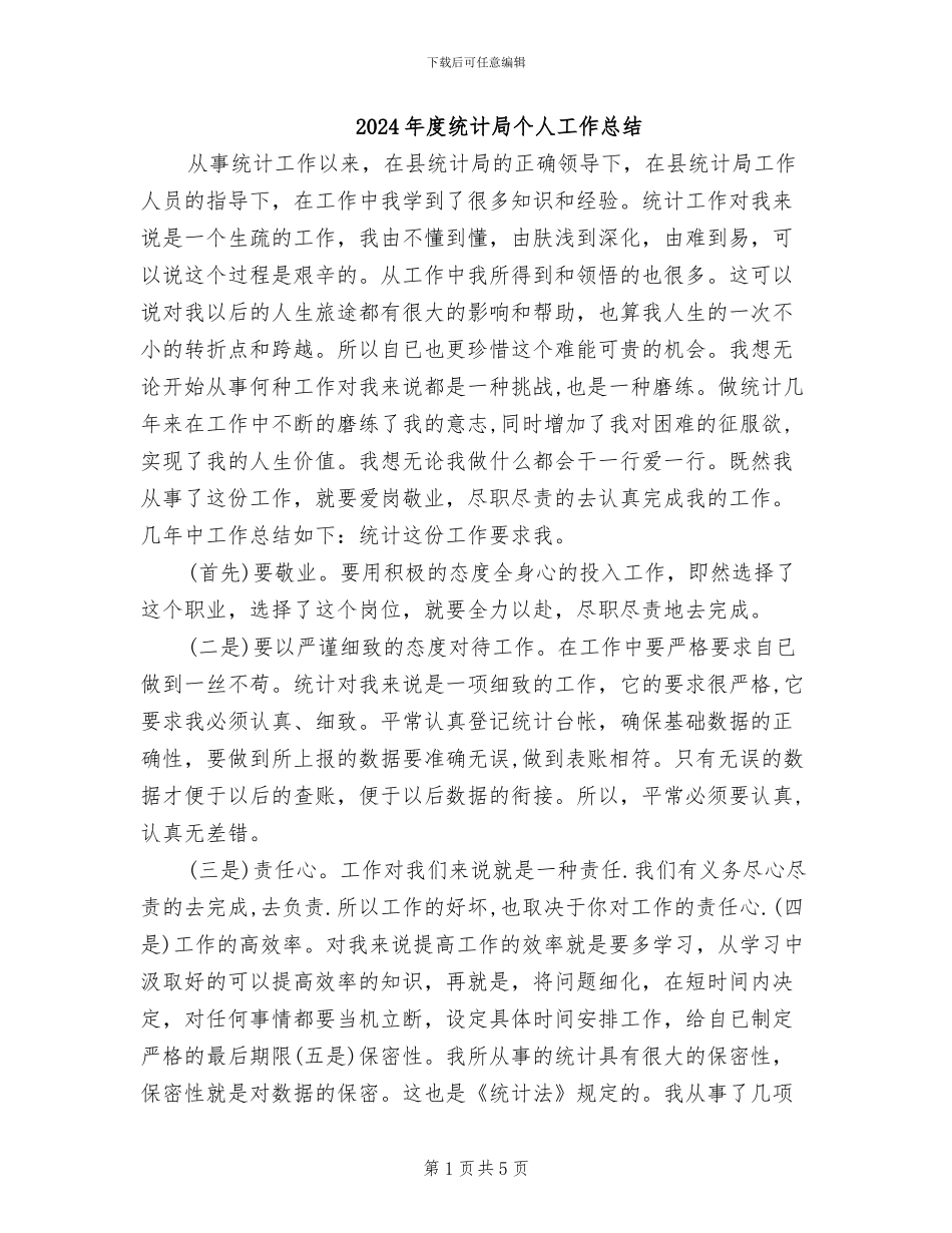 2024年度统计局个人工作总结_第1页