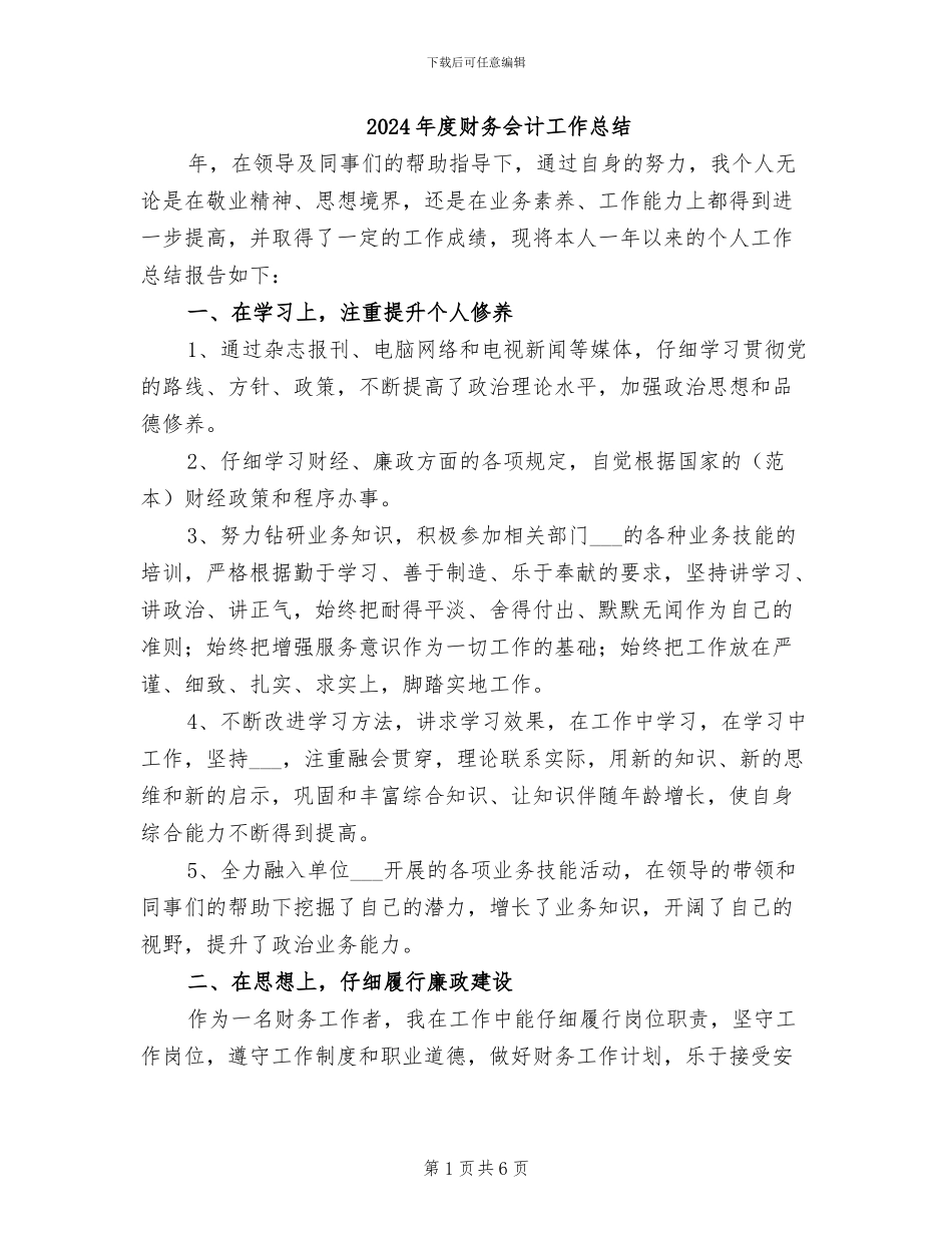 2024年度财务会计工作总结_第1页
