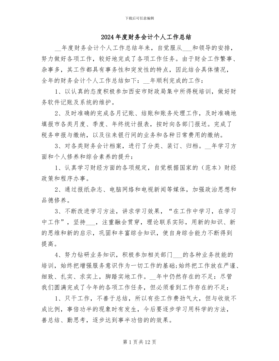 2024年度财务会计个人工作总结_第1页