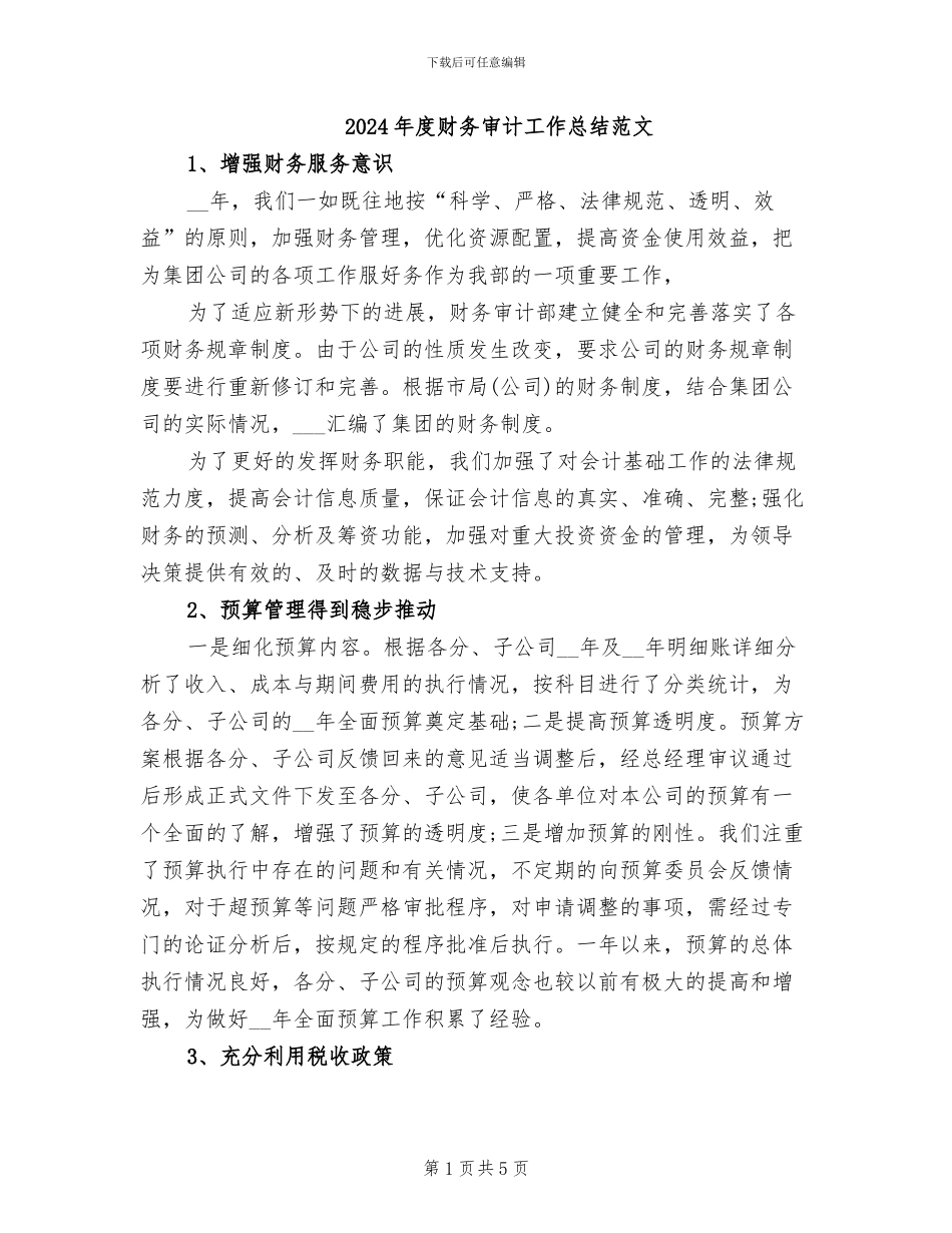 2024年度财务审计工作总结范文_第1页
