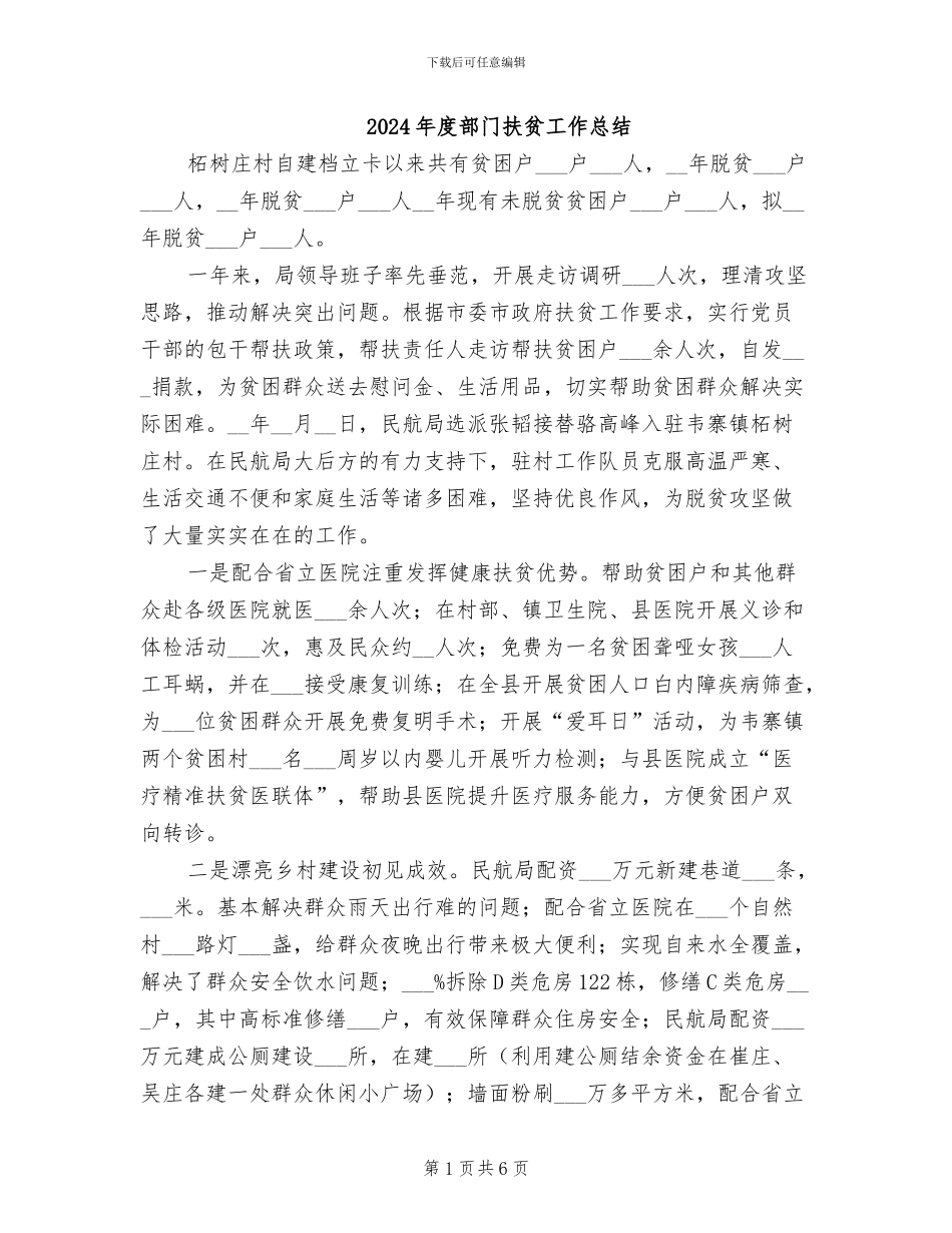 2024年度部门扶贫工作总结_第1页