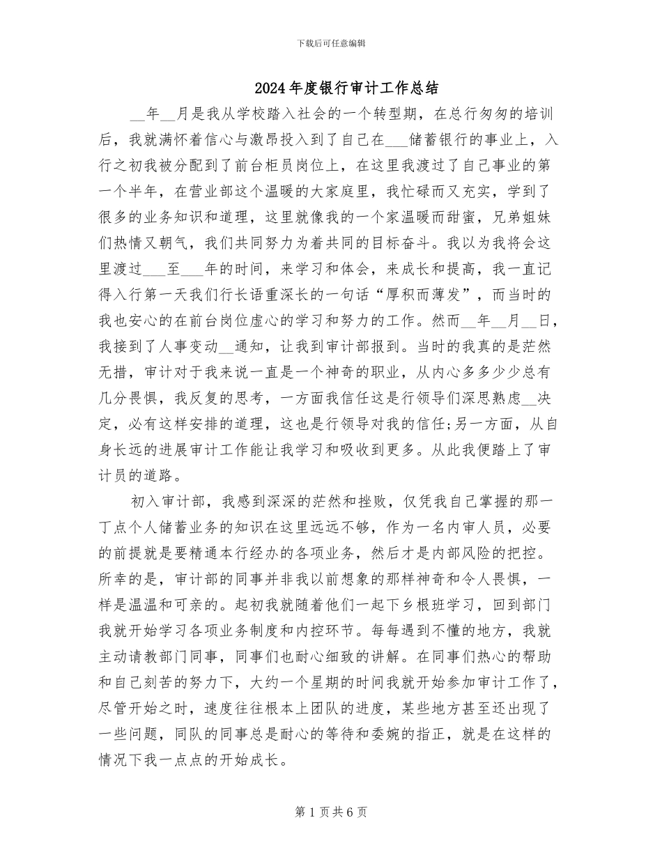 2024年度银行审计工作总结_第1页