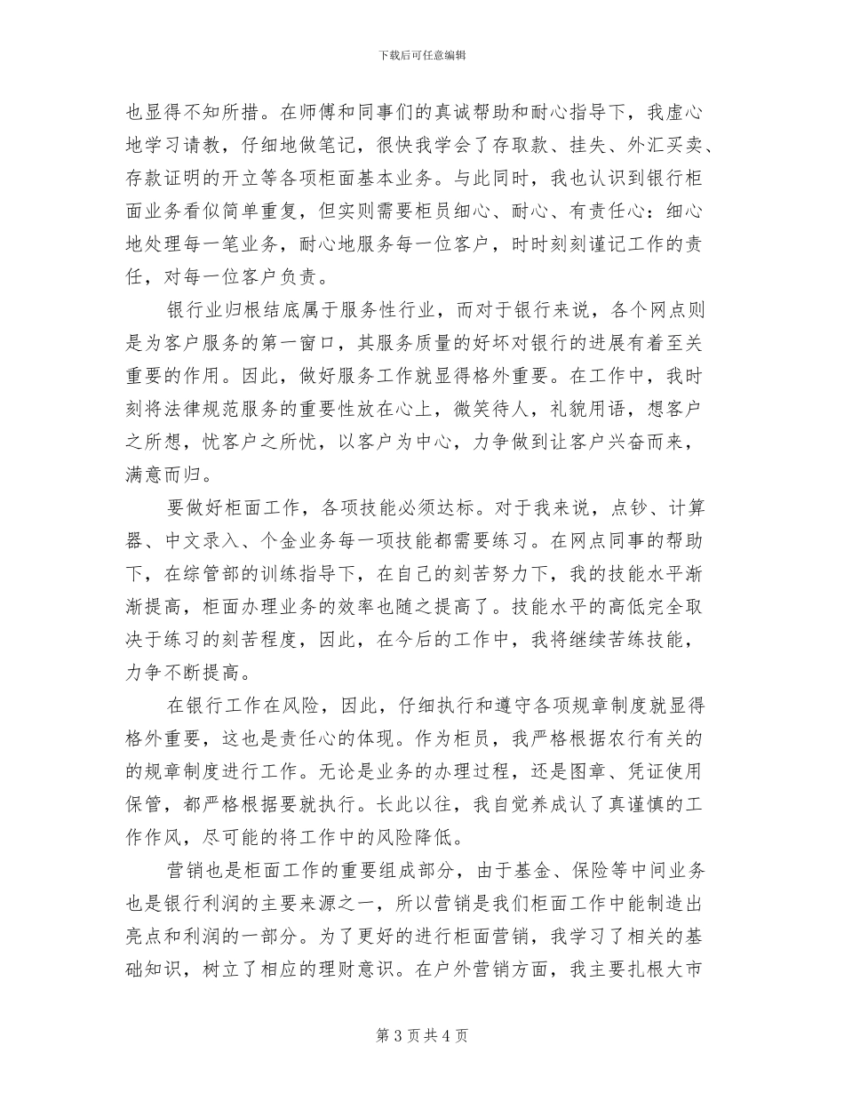 2024年度银行柜员试用期工作总结_第3页