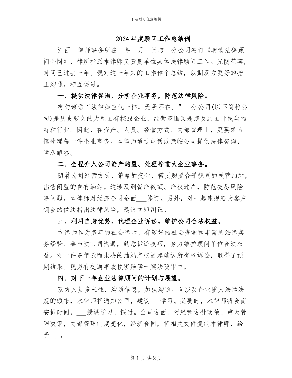 2024年度顾问工作总结例_第1页